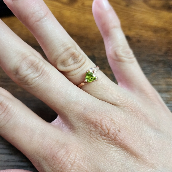 14k Rose Gold Heart Peridot Ring US Size 7 Made in USA Solid Gold Genuine Gem - Picture 10 of 14